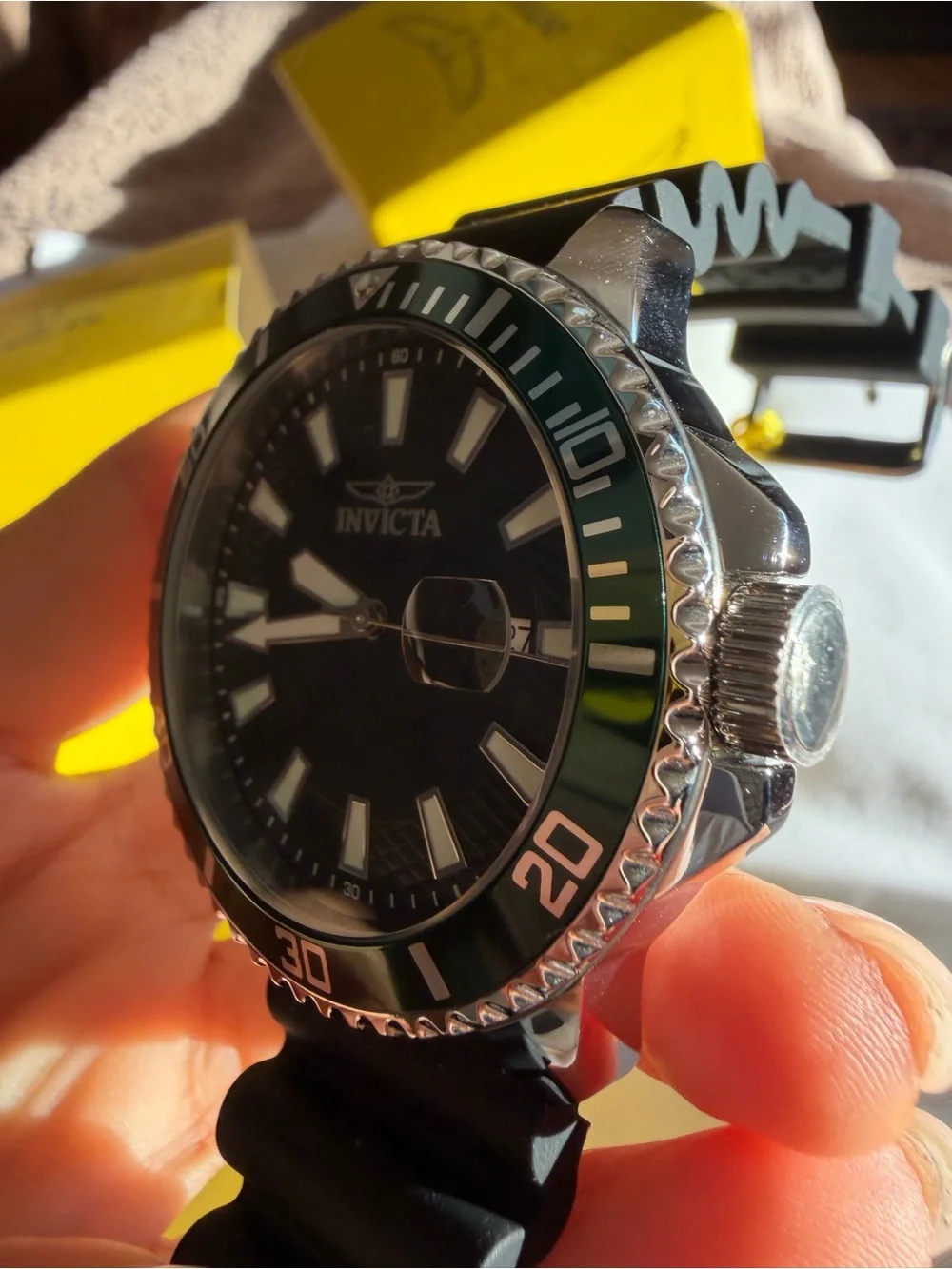 Invicta Men's Dive Watch with Green Bezel and Black Strap New with Tag